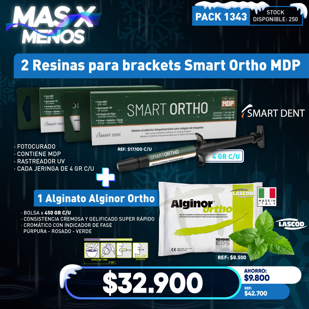 2 Resinas para brackets Smart Ortho MDP Smart Dent + 1 Alginato Alginor Ortho Lascod