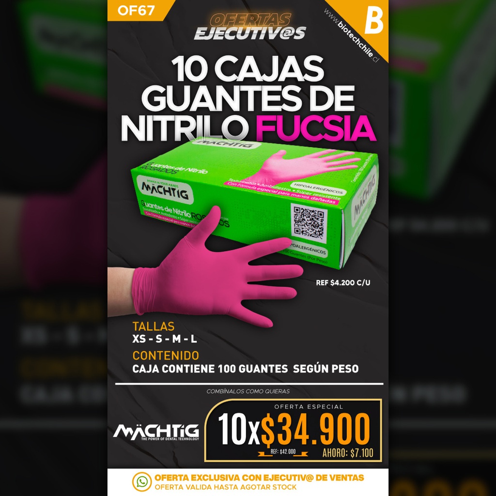 10 Cajas Guantes de Nitrilo Fucsia Machtig