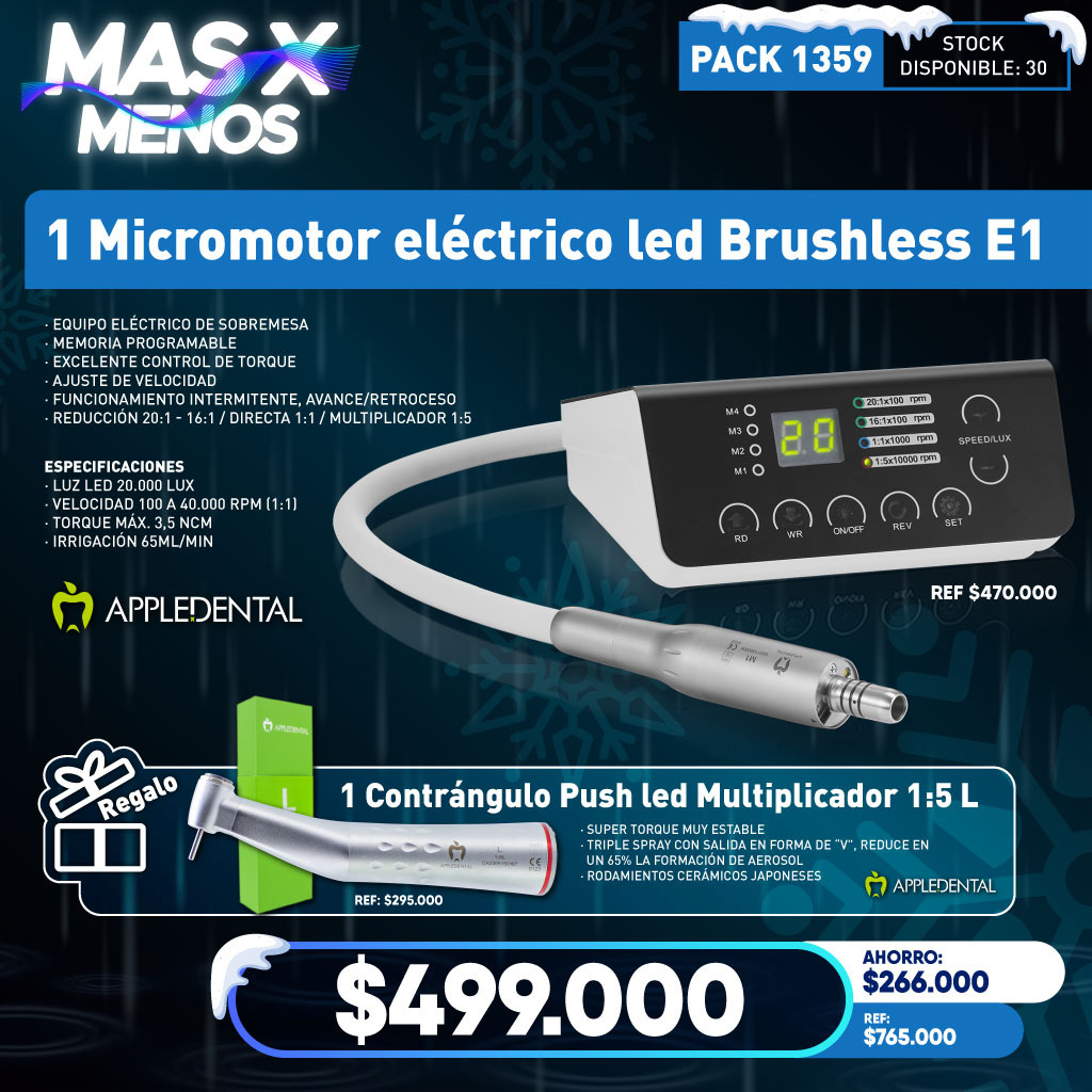 1 Micromotor eléctrico clínico led Brushless E1 Appledental + Regalo