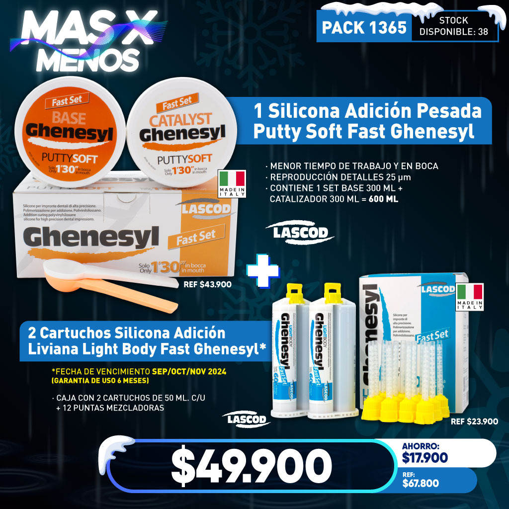 1 Set Silicona Adición Pesada Putty Soft Fast + 2 Cartuchos Silicona Light Body Fast Ghenesyl Lascod