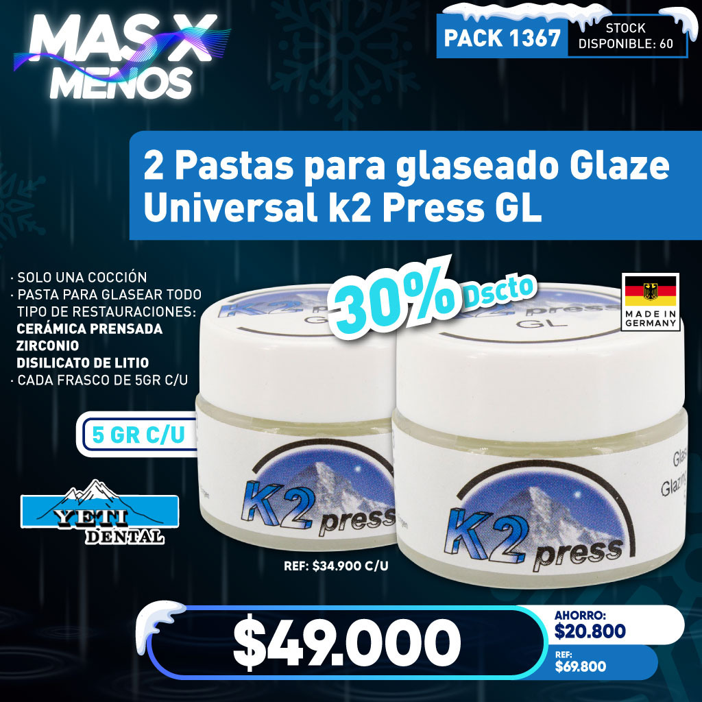 2 Pastas para glaseado Glaze Universal k2 Press GL Yeti dental