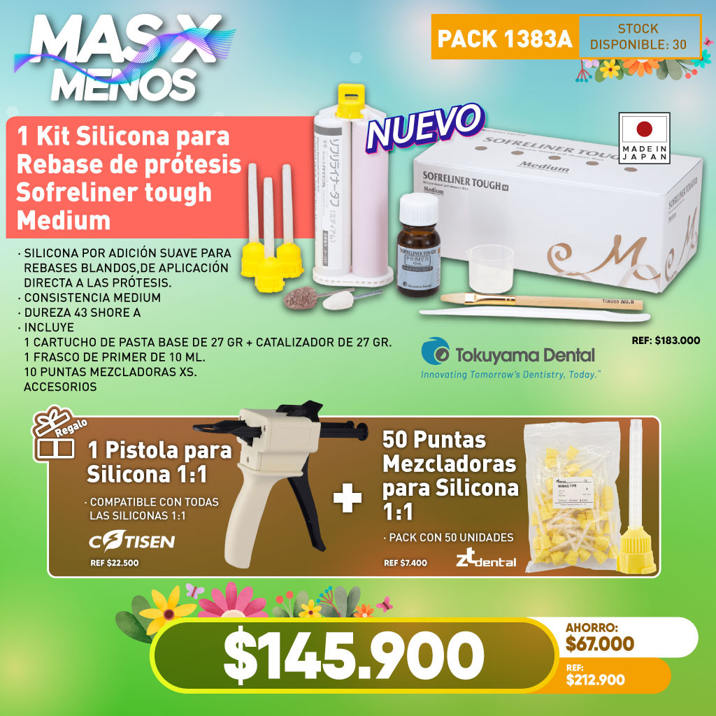 1 Kit Silicona para Rebase de prótesis Sofreliner tough Medium Tokuyama + Regalos