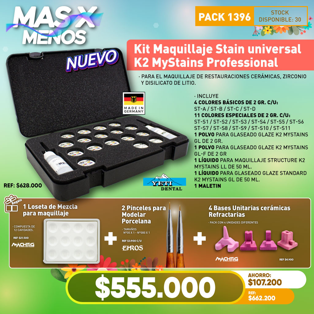 1 Kit Maquillaje Stain universal K2 MyStains Professional  Yeti dental + Regalos