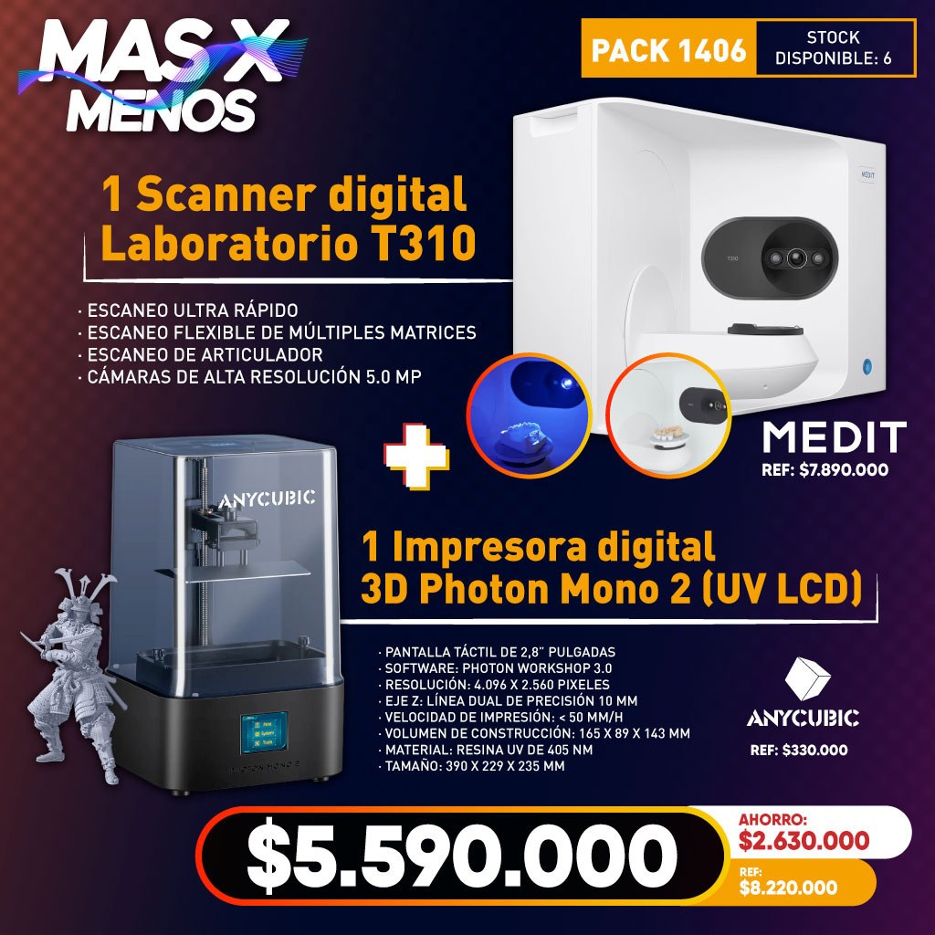 1 Scanner digital Laboratorio T310 Medit + 1 Impresora digital 3D Photon Mono 2 (UV LCD) Anycubic