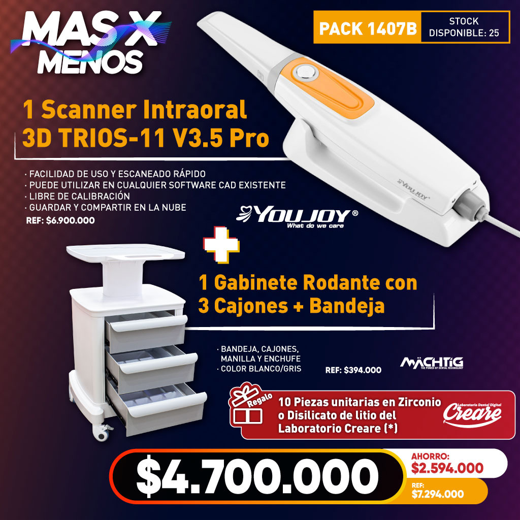 1 Scanner Intraoral 3D TRIOS-11 V3.5 Pro Youjoy + 1 Gabinete rodante Machtig + Regalo