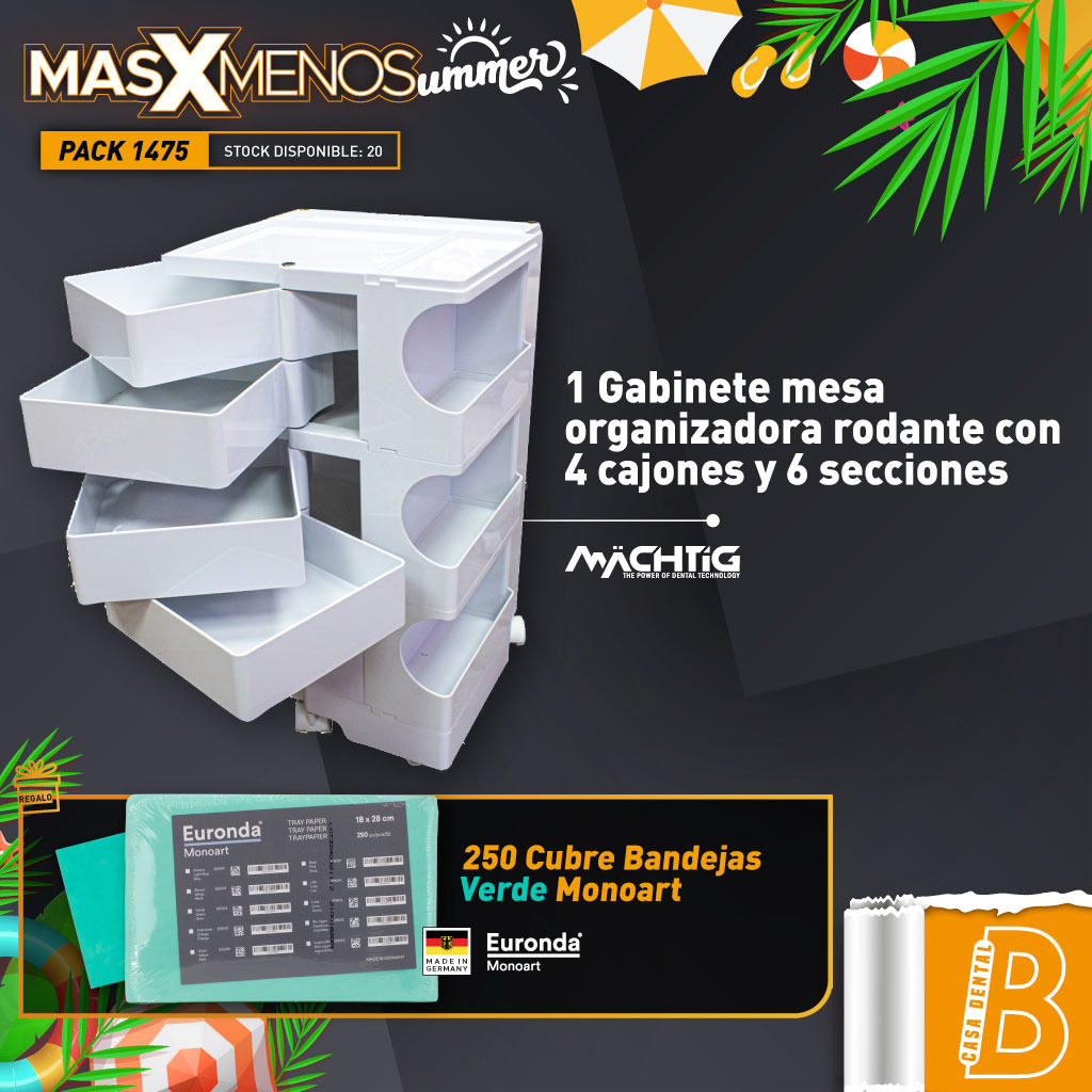 1 Gabinete mesa organizadora rodante con 4 cajones y 6 secciones Machtig + 250 cubre bandeja Monoart