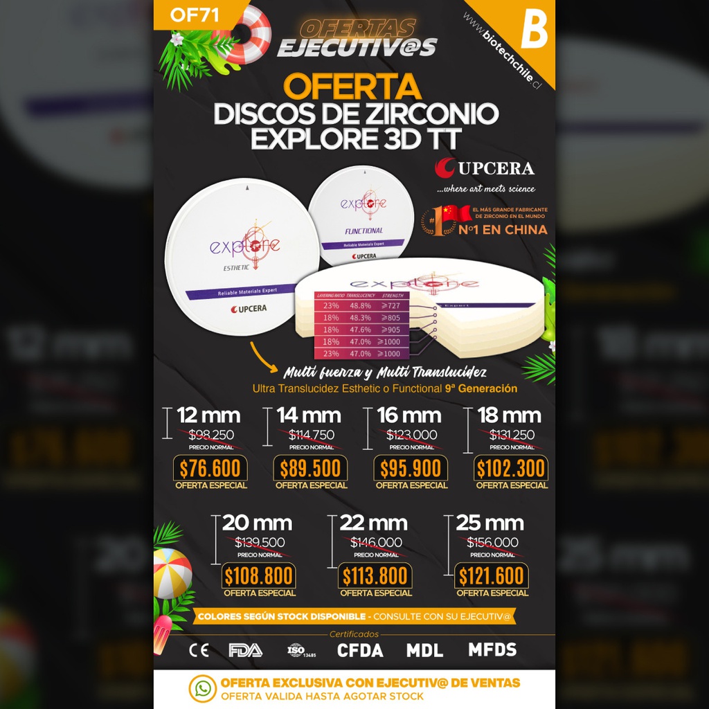 Oferta Discos Zirconio Explore Multi TT Upcera