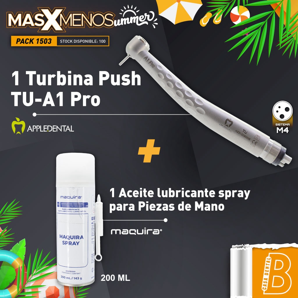 1 Turbina Push TU-A1 Pro Appledental + 1 Aceite lubricante para Piezas de Mano Maquira Group