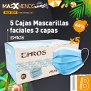 5 Cajas Mascarillas faciales 3 capas Ehros