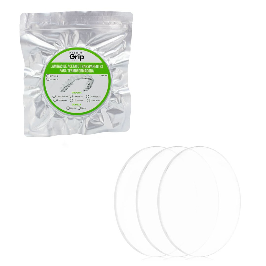 Placas láminas termoformables de Acetato redonda 1,5 x 120 mm Premium Grip