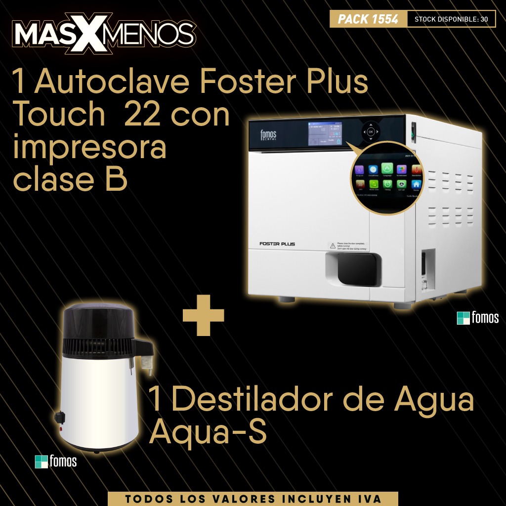 Autoclave Foster Plus Touch 22 con impresora clase B + 1 Destilador de Agua Aqua-S Fomos