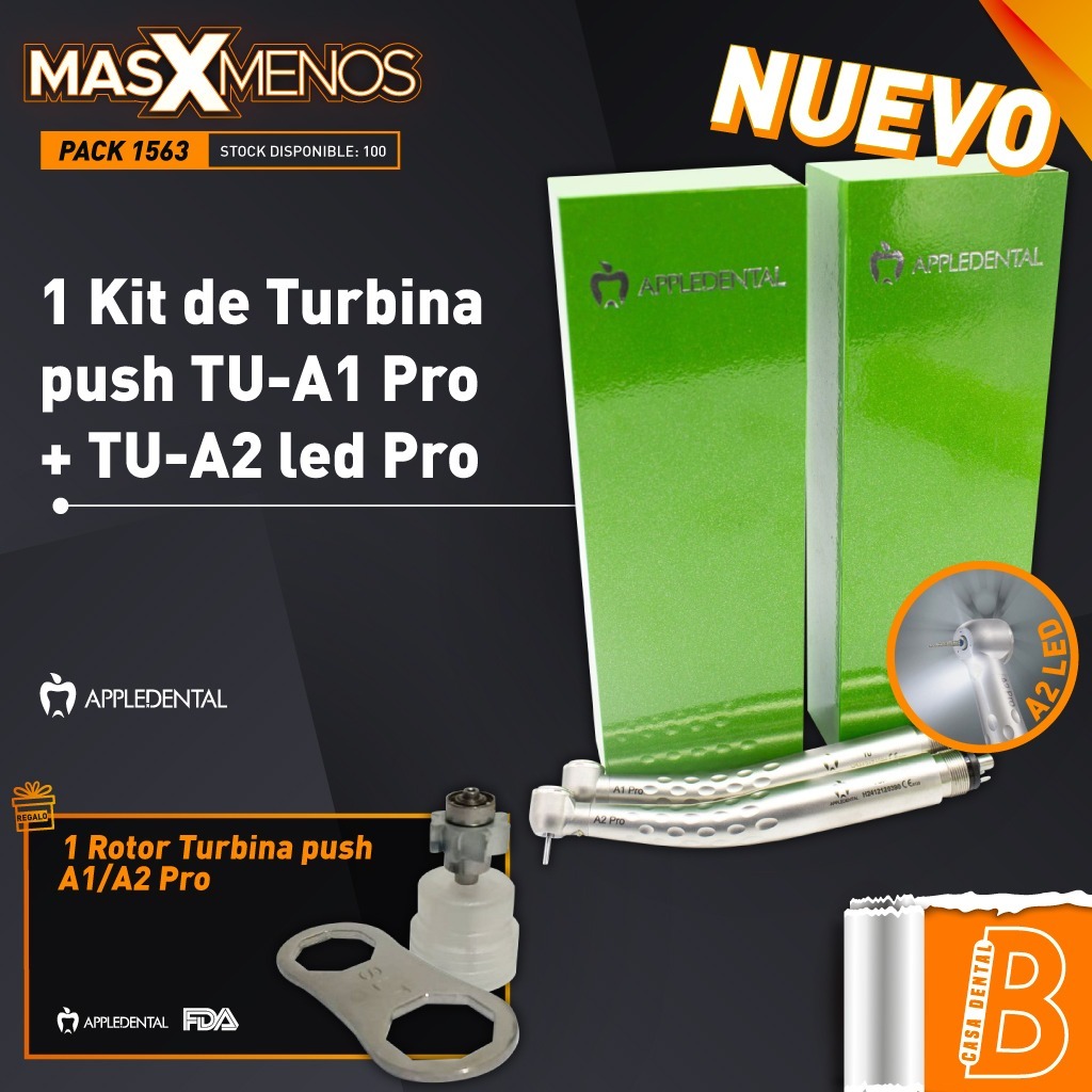 1 Kit de Turbina push TU-A1 Pro + TU-A2 led Pro Appledental + Regalo