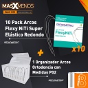 10 Pack Arcos Flexy NiTi Super Elástico Redondo + 1 Organizador Arcos Ortodoncia con Medidas Orthometric P02