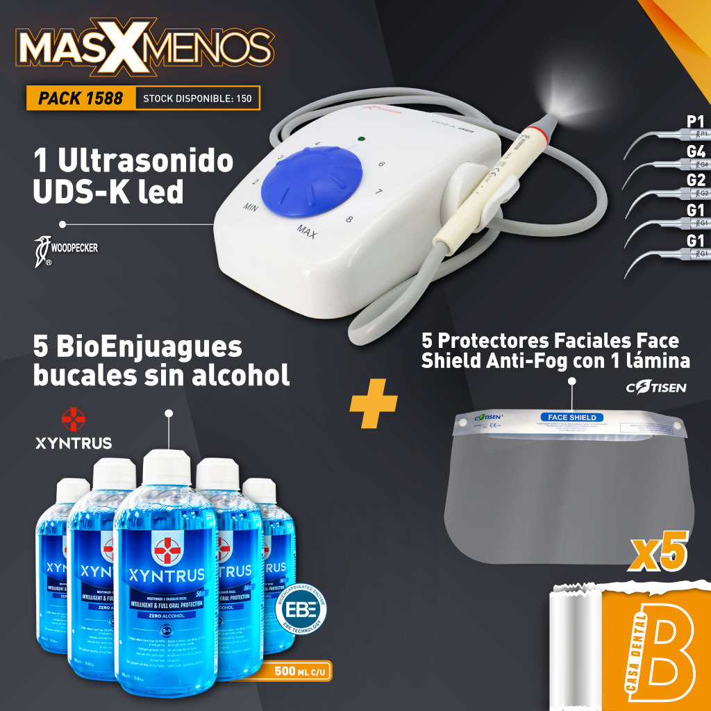 1 Ultrasonido UDS-K led Woodpecker + 5 BioEnjuagues bucales Xyntrus Brix + 5 Protectores Faciales con 1 lámina Cotisen