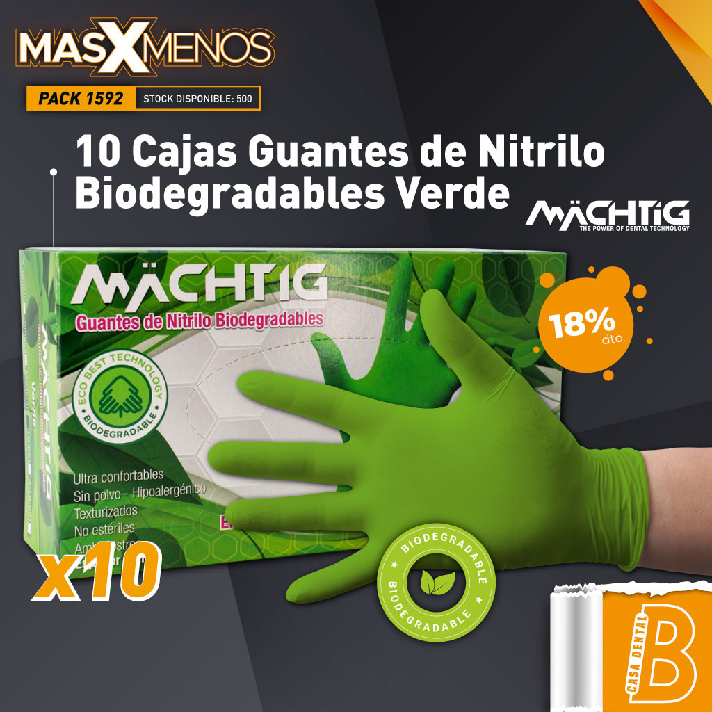10 Cajas Guantes de Nitrilo Biodegradables Verde Machtig