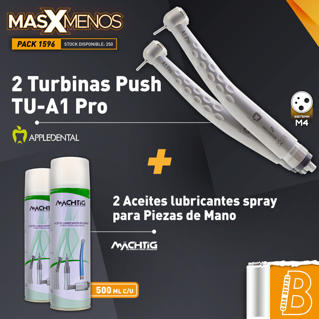 2 Turbinas push TU-A1 Pro Appledental + 2 Aceites lubricantes spray para Piezas de Mano Machtig