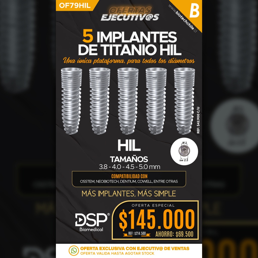 5 Implantes Hexágono interno HIL DSP