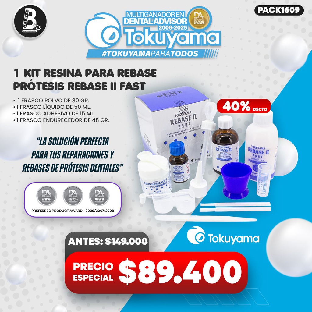 1 Kit Resina para Rebase de prótesis Rebase II Fast Tokuyama