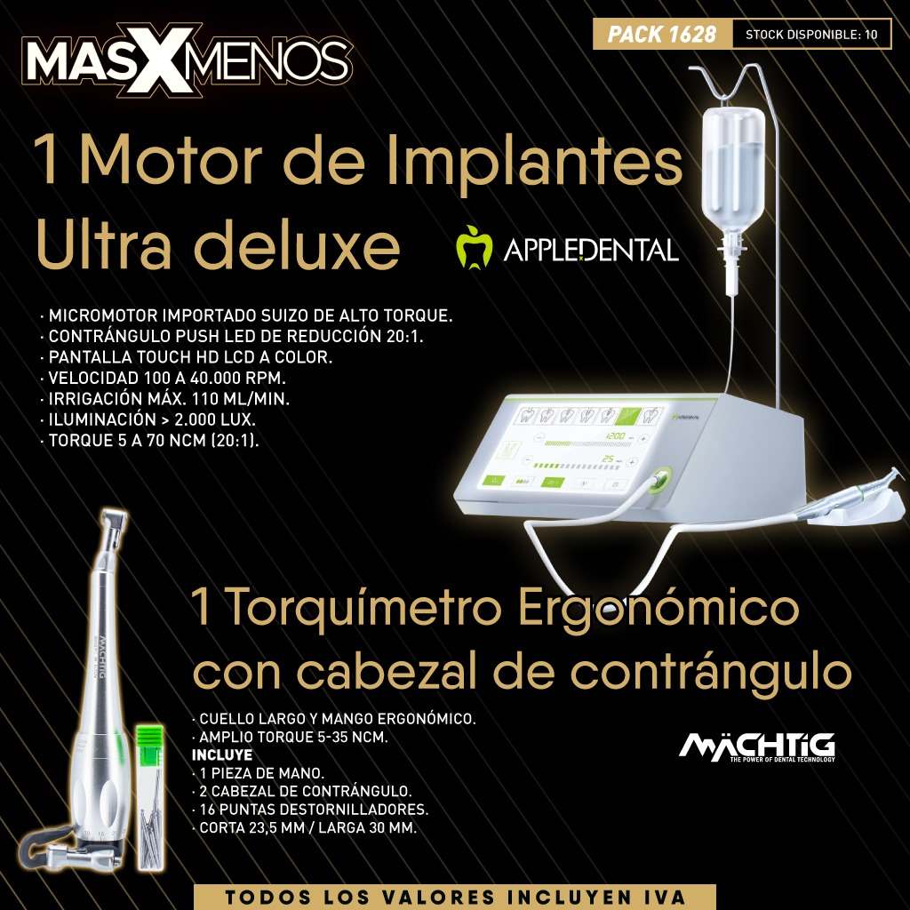 1 Motor de Implantes Ultra deluxe Appledental + 1 Torquímetro Ergonómico con cabezal de contrángulo Machtig
