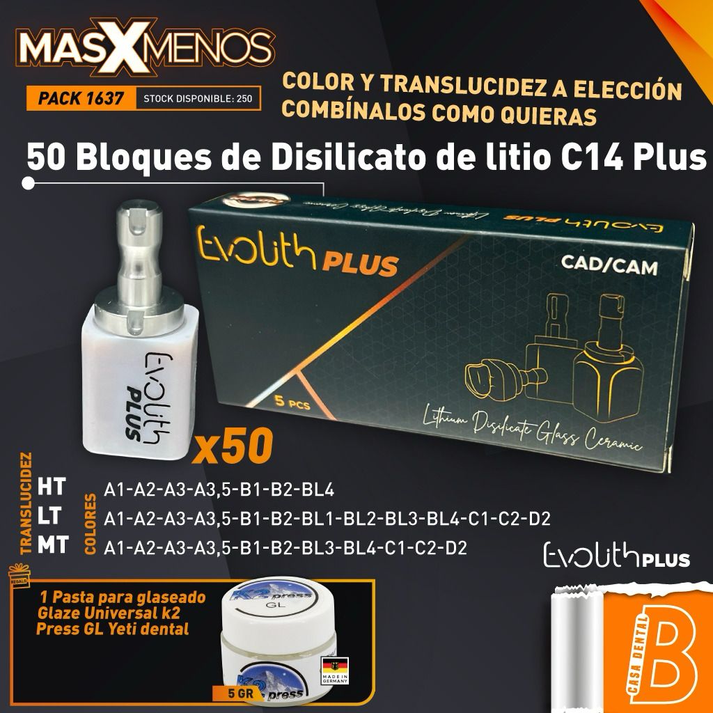 50 Bloques de Disilicato de litio C14 Evolith Plus + Regalo
