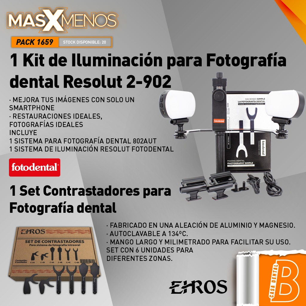 1 Kit de Iluminación para Fotografía Resolut 2-902 Fotodental + 1 Set Contrastadores para Fotografía dental Ehros