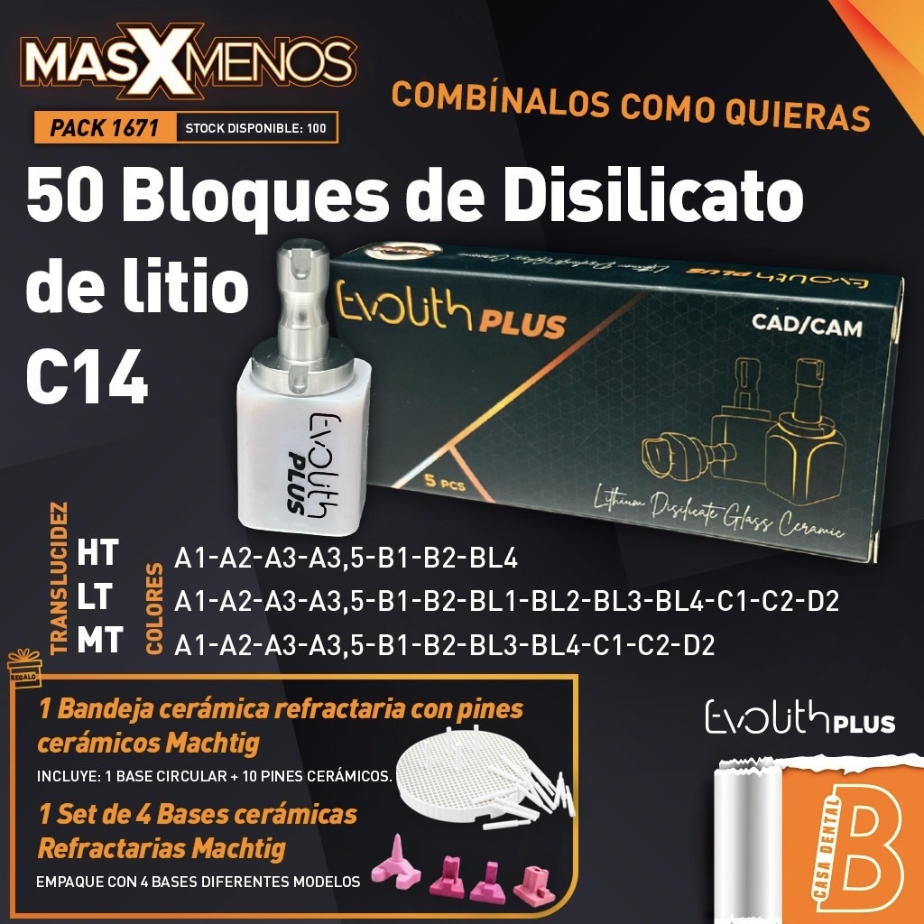 50 Bloques de Disilicato de litio C14 Evolith Plus + Regalo