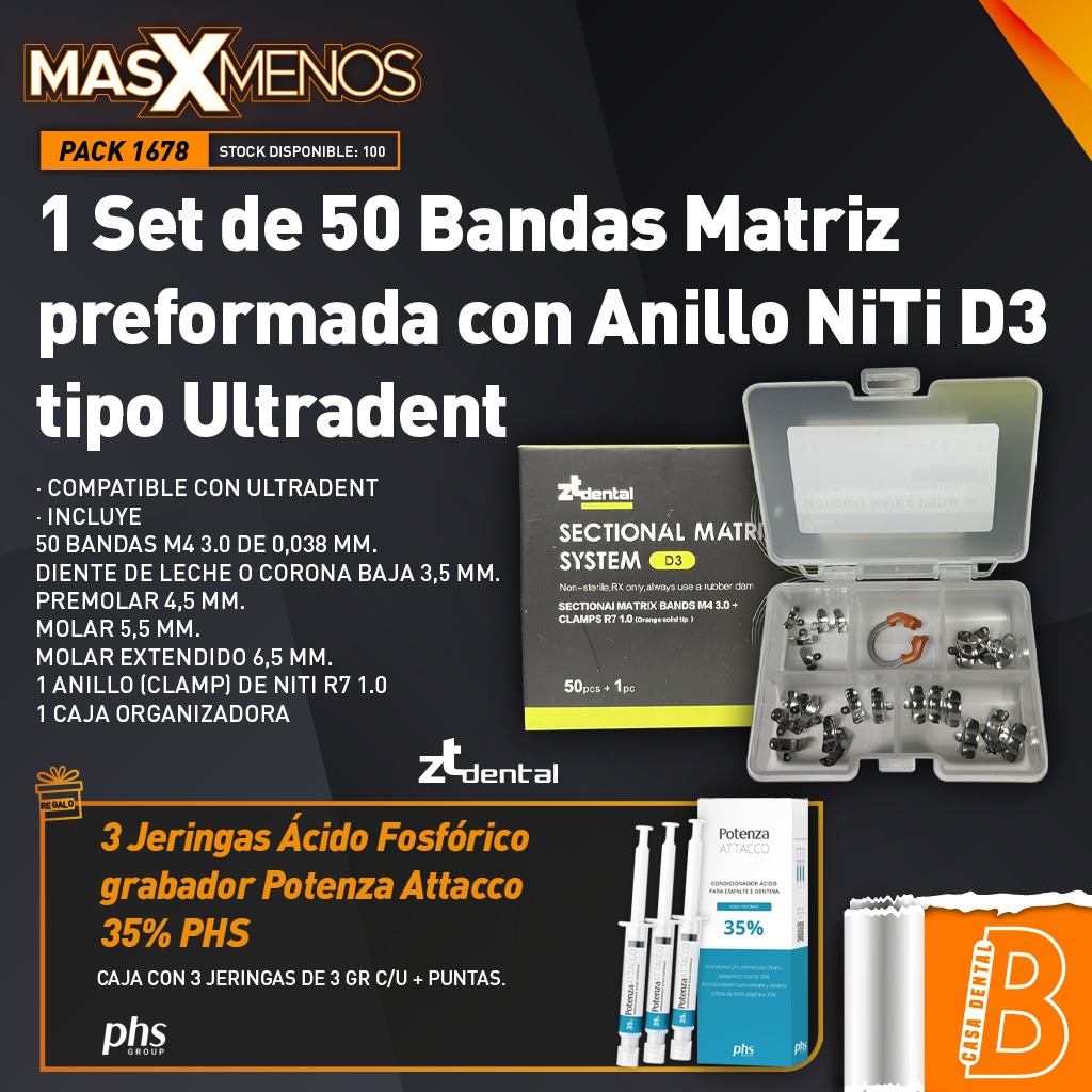 1 Set de 50 Bandas Matriz preformada con Anillo NiTi D3 tipo Ultradent ZT Dental + Regalo