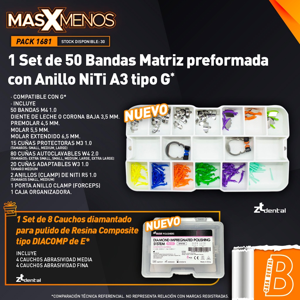 1 Set de 50 Bandas Matriz preformada con Anillo NiTi A3 tipo G ZT Dental + Regalo