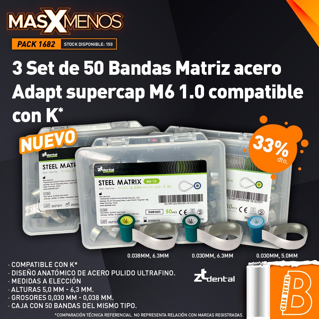 3 Set de 50 Bandas Matriz acero Adapt supercap tipo K M6 1.0 ZT Dental