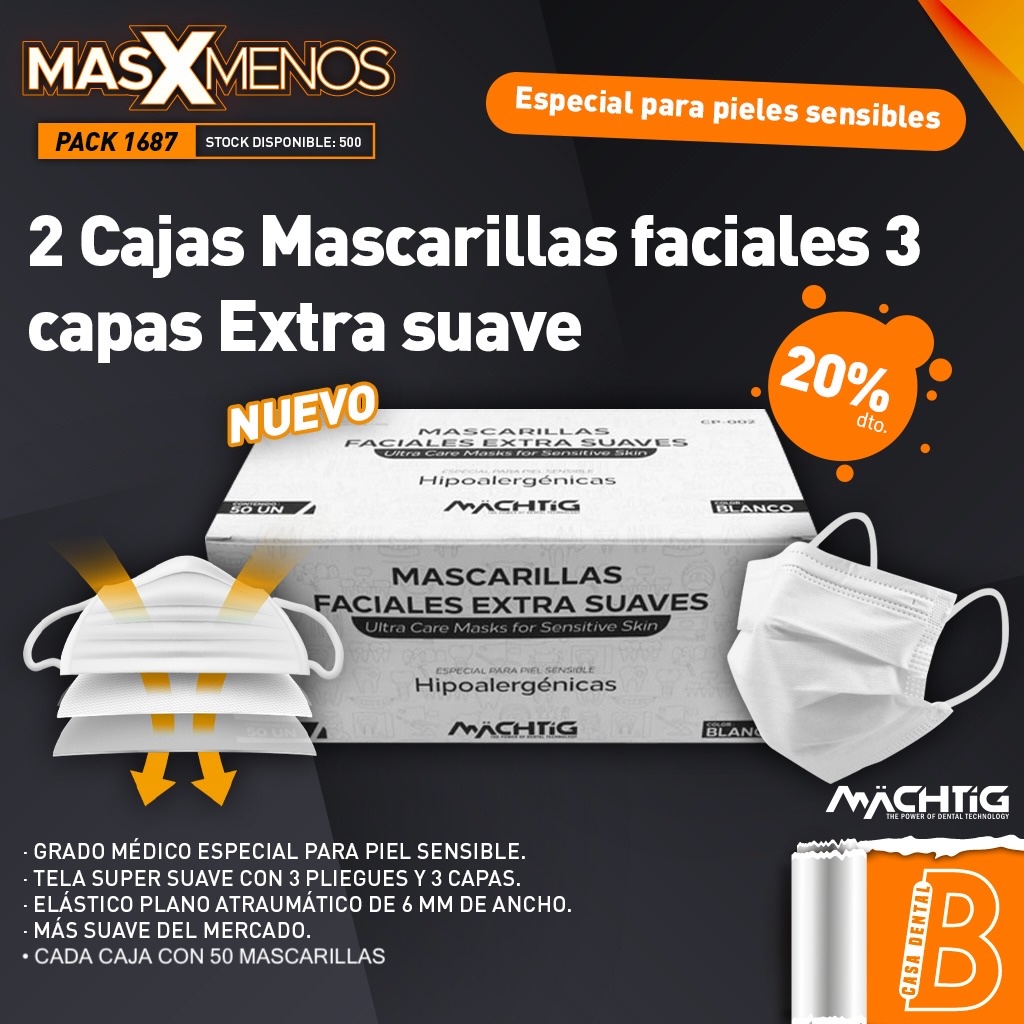 2 Cajas Mascarillas faciales 3 capas Extra suaves Machtig