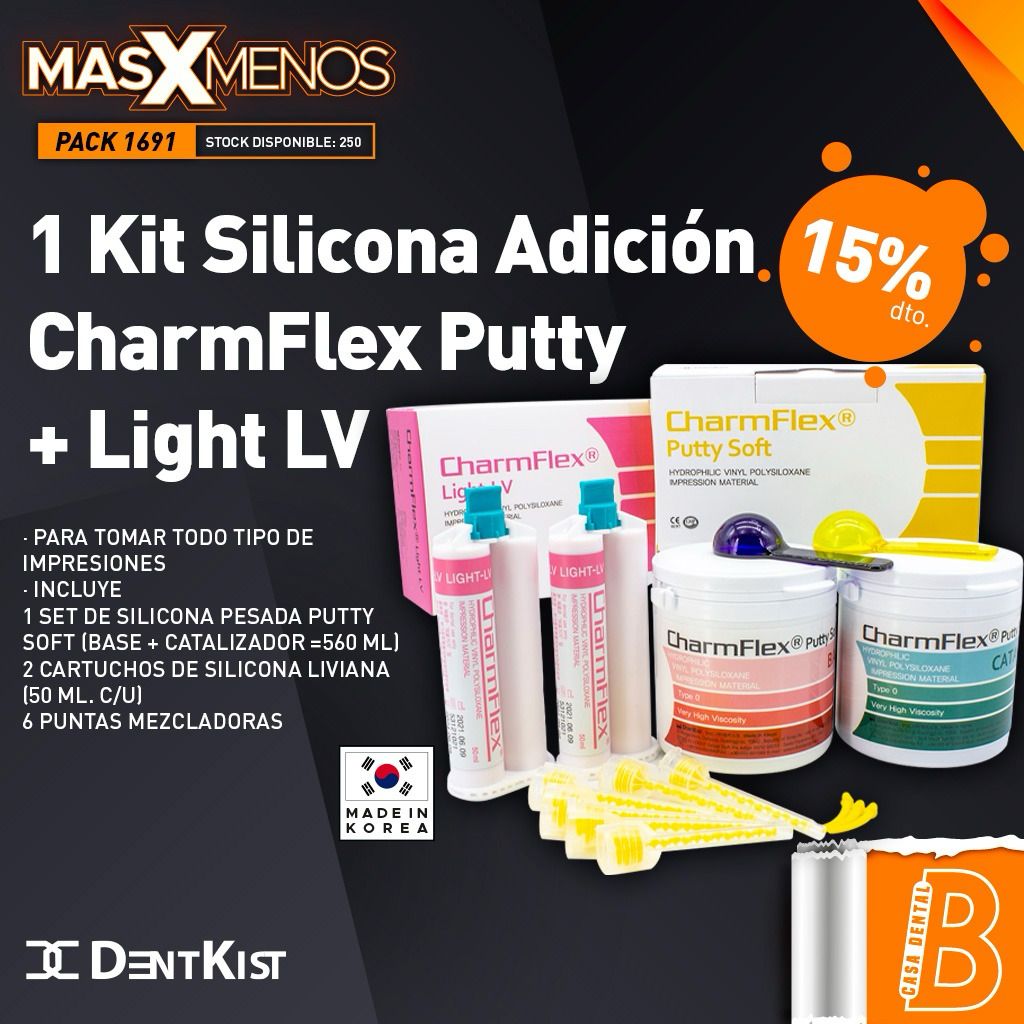 1 Kit Silicona Adición CharmFlex Putty + Light LV Dentkist