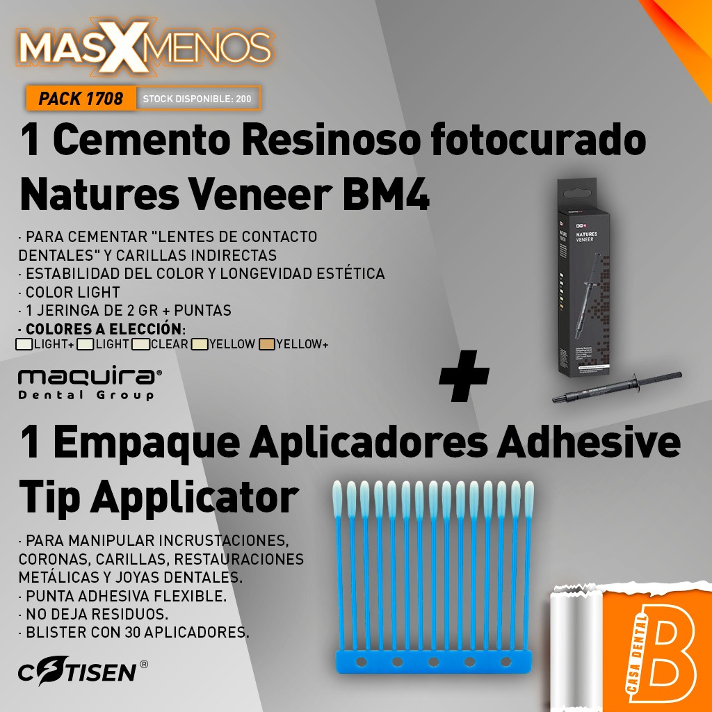 1 Cemento Resinoso fotocurado Natures Veneer BM4 Maquira Group + 1 Empaque Aplicadores Adhesive Tip Applicator Cotisen