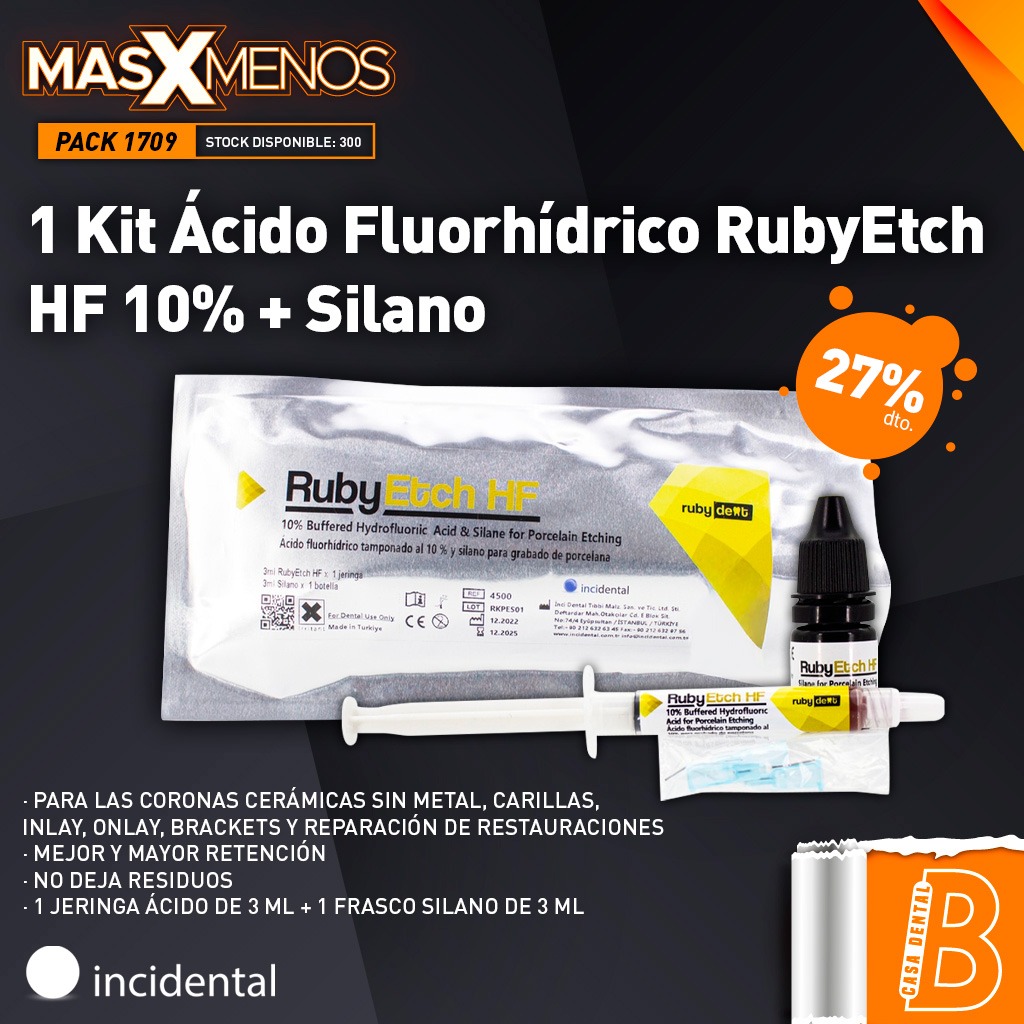 1 Kit Ácido Fluorhídrico RubyEtch HF 10% + Silano Incidental