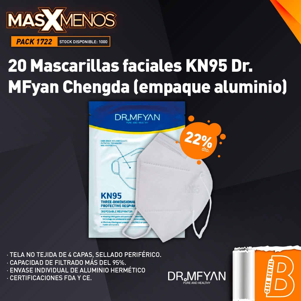 20 Mascarillas faciales KN95 Dr. MFyan Chengda (empaque aluminio)