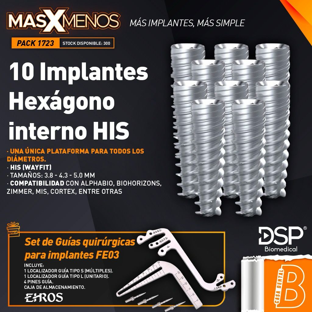 10 Implantes Hexágono interno HIS DSP + Regalo