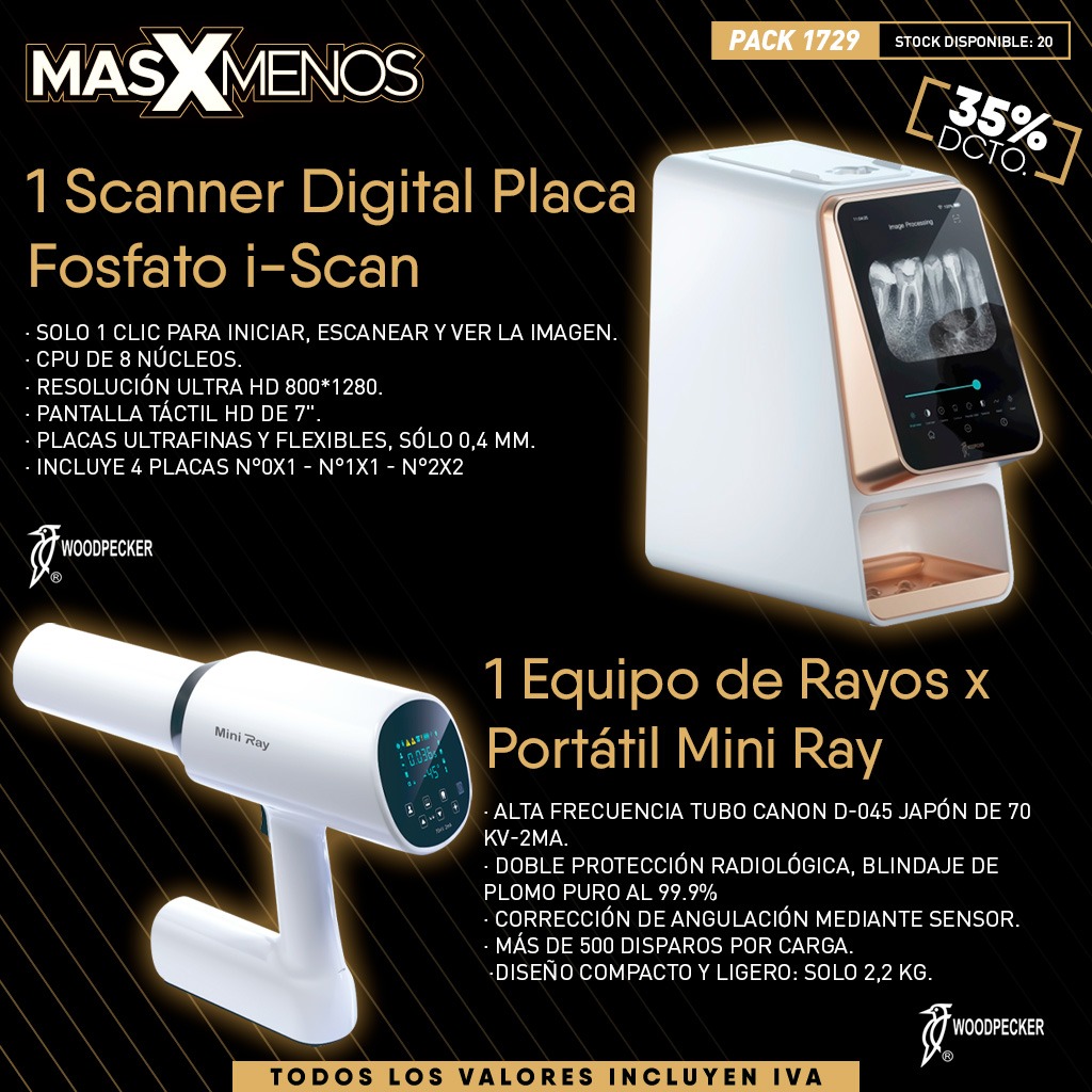 1 Scanner Digital Placa Fosfato i-Scan + 1 Equipo de Rayos x Portátil Mini Ray Woodpecker