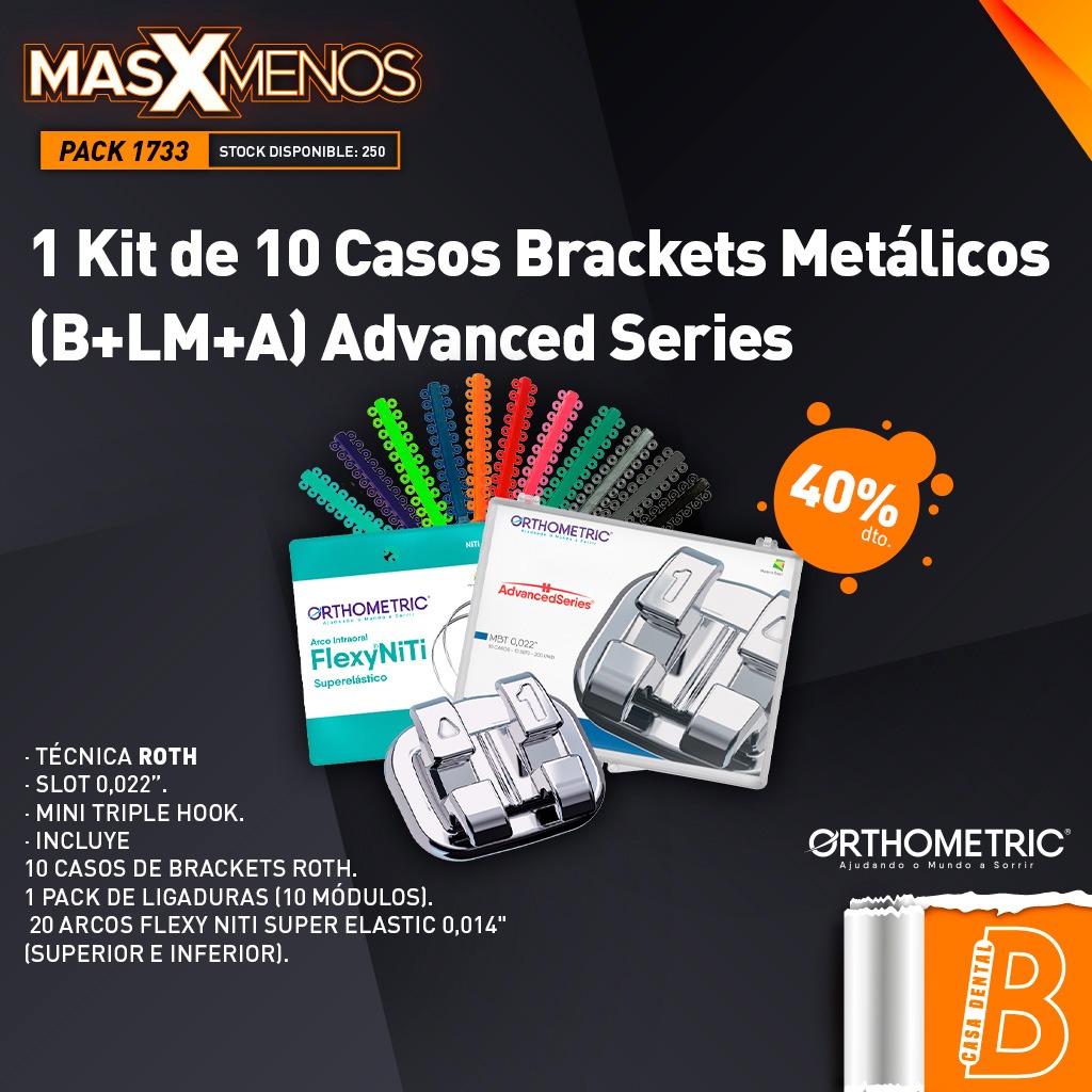 1 Kit de 10 Casos Brackets Metálicos (B+LM+A) Advanced Series Orthometric