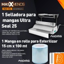 1 Selladora para mangas Ultra Seal 25 + 1 Manga en rollo para Esterilizar 15 cm x 100 mt Machtig