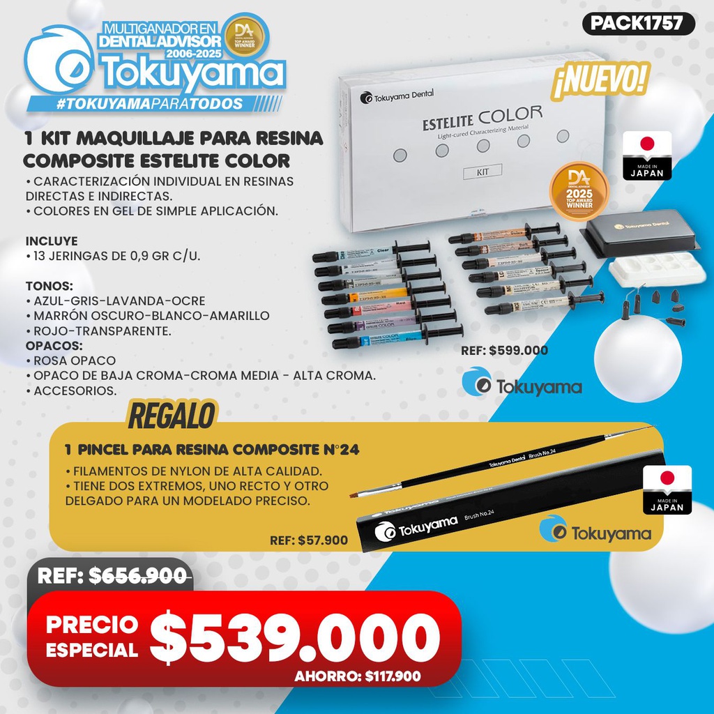 1 Kit Maquillaje para Resina Composite Estelite Color Tokuyama + Regalo