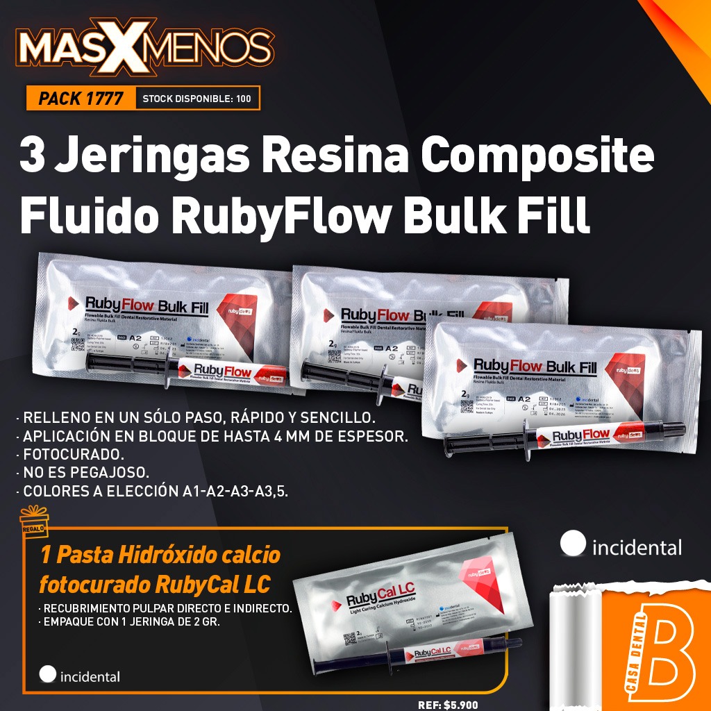 3 Jeringas Resina Composite Fluido RubyFlow Bulk Fill Incidental + Regalo