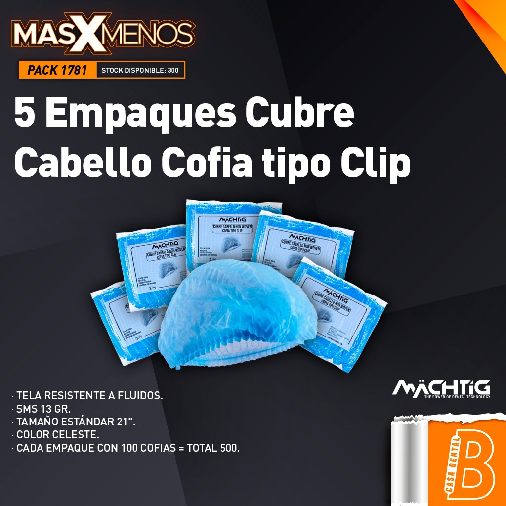 5 Empaques Cubre Cabello Cofia tipo Clip Machtig