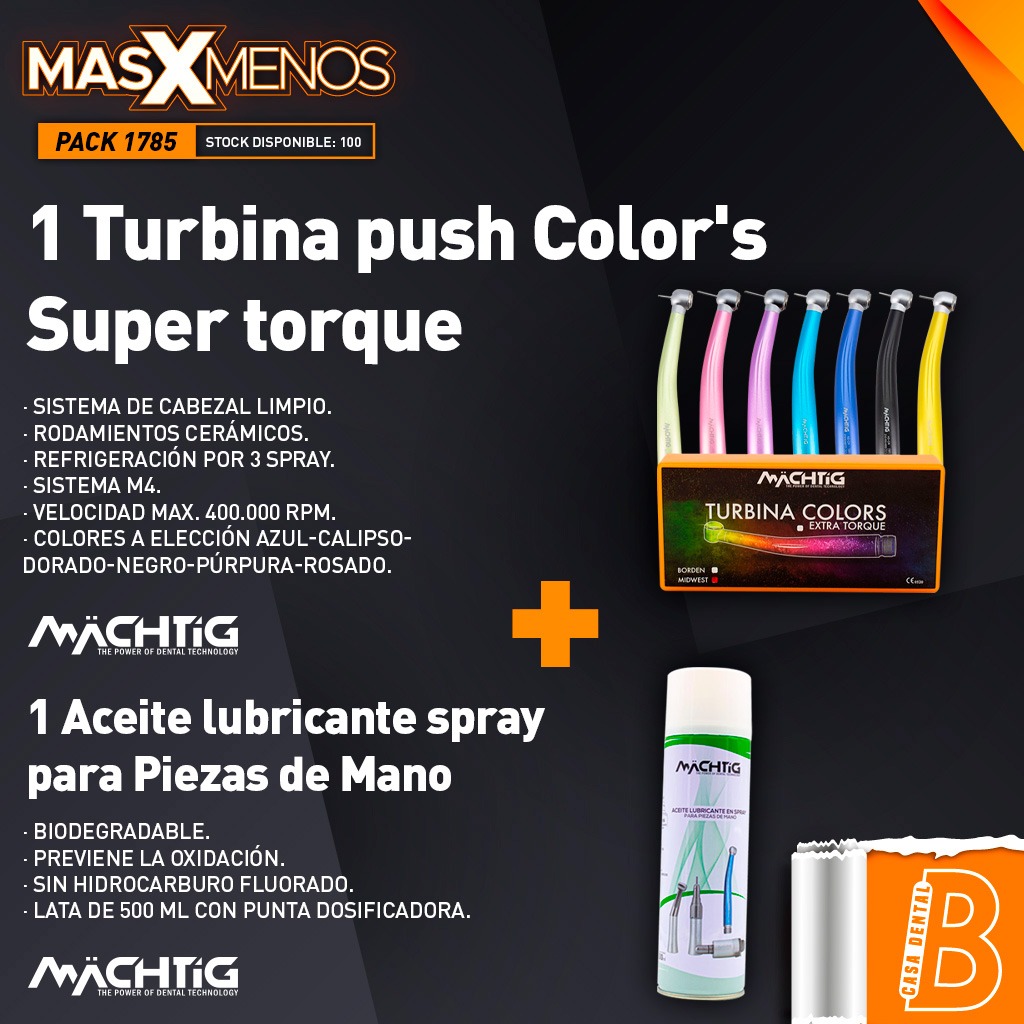 1 Turbina push Color's Machtig + 1 Aceite lubricante spray para Piezas de Mano Machtig