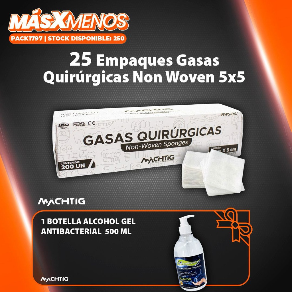25 Gasas Quirúrgicas Non Woven 5x5 Machtig + Regalo