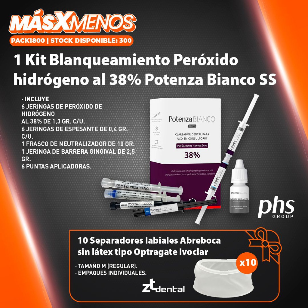 1 Kit Blanqueamiento Peróxido hidrógeno al 38% Potenza Bianco SS PHS + Regalo
