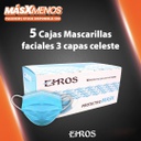 5 Cajas Mascarillas faciales 3 capas Ehros