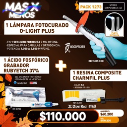 [PACK1273] 1 Lámpara O-Light Plus Woodpecker + 1 Resina CharmFil Plus Dentkist +  1 Ácido grabador RubyEtch 37% Incidental