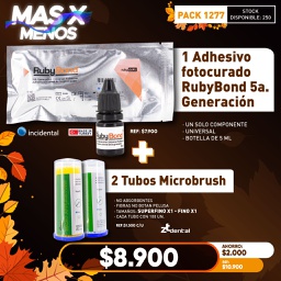 [PACK1277] 1 Adhesivo fotocurado RubyBond 5a. Generación Incidental + 2 Tubos Microbrush ZT Dental