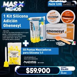 [PACK1295] 1 Kit Silicona Adición Ghenesyl Lascod + 50 Puntas Mezcladoras para Silicona 1:1 Machtig