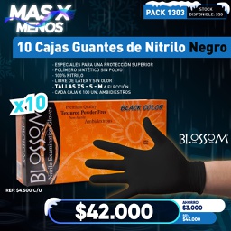 [PACK1303] 10 Cajas Guantes de Nitrilo Negro Blossom