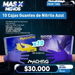 [PACK1304] 10 Cajas Guantes de Nitrilo Azul Machtig